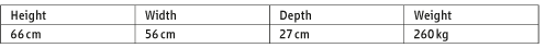 Height: 66 cm Width: 56 cm Depth: 27 cm Weight: 260 kg